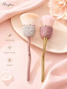 1 pieza Brocha de maquillaje con abanico de strass, brocha suave y esponjosa para polvo & iluminador con mango brillante, brocha facial para rubor, bronceador, fijación & maquillaje de viaje de verano - Multicolor - Ver 5