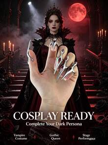 1pc/5pcs Subculture Gothic Finger Rings, Punk Dark Design Niche Fingertip Rings, Cosplay Nail Rings, Unisex Rings, These Nails Can Decorate Your Fingers And Be Used In Halloween Parties, Cosplay Parties, Birthday Parties. Additionally, They Are Very Suitable For Creating A Scary Halloween Atmosphere. Or They Can Also Be Used As Interesting Cosplay Accessories, Such As Vampire, Werewolf Style, Bride Accessories (There May Be Color Difference, Please Do Not Purchase If You Mind) - Multicolor - View 9