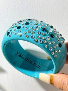 Y2K Style Blue Sparkling Diamond Five-Point Star Wide Stackable Bracelet, Transparent Silver Foil Layered Hand Jewelry, Suitable For Daily Wear, Party, Vacation, Best Friend Gift - Multicolor a - View 5