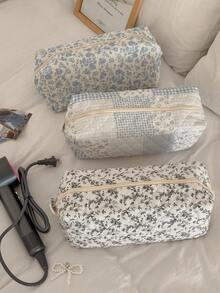 Pastoral Floral Hair Dryer/Curling Iron Storage Bag, Quilted Storage Bag, Three Floral Colors Available, Soft Quilted Fabric, Daily Outing Travel Large Capacity Multi-Functional Storage Bag - Multicolor - View 1