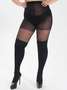 MOIRÉALLURE Medias de talla grande para mujer 0-2XL, negras, de doble panel, transparentes en la Bottom, elegantes y de moda, de alta elasticidad y ajustadas - Negro - Ver 3