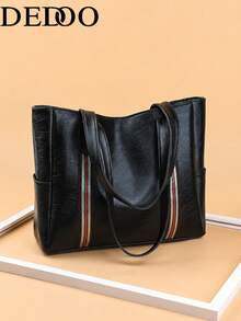 Dedoo Women's Tote Bag, Contrast Color Webbing Strap, Side Pockets, Multiple Inner Compartments, Large Capacity For Laptop And Books, Luxury Minimalist Style - Multicolor - View 2