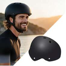 Skateboard Bike Helmet For Adults, Adjustable Size, Lightweight Men's And Women's Helmet, Cycling And Skateboarding, Paintable, Christmas Gift (Black, White) - 黑色 - 查看 4