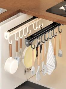 Expandable Rail Hook Rack, Kitchen Utensil Storage Rack, Coat & Hat Hanging Rack (No-Drill Under-Cabinet Hanging Organizer With Sliding Hooks, Rust-Proof Kitchen Utensil Rack, Suitable For Cabinets, Wardrobes, Balconies And Entryways) - View 2