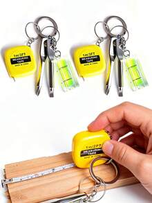 Mini Tape Measure Keychain, Home Repair Tool Set Keychain, Portable Screwdriver, Car Keychain, 1m Steel Tape Measure Level Ruler Tool Set. Gift. - Multicolor - View 6
