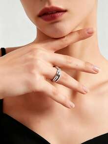 1 Stück 925er Sterlingsilber Mode Kubikzirkonia Linien-Wickel-Kreuz Damenring, elegant und luxuriös, geeignet für den täglichen Gebrauch, Geschenk, inklusive Geschenkbox - Silber - Übersicht 6