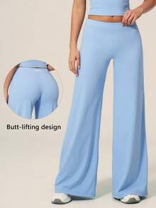 TimeOff 1 pièce Pantalon large fluide de couleur unie pour femmes - Bleu azur - Voir 11