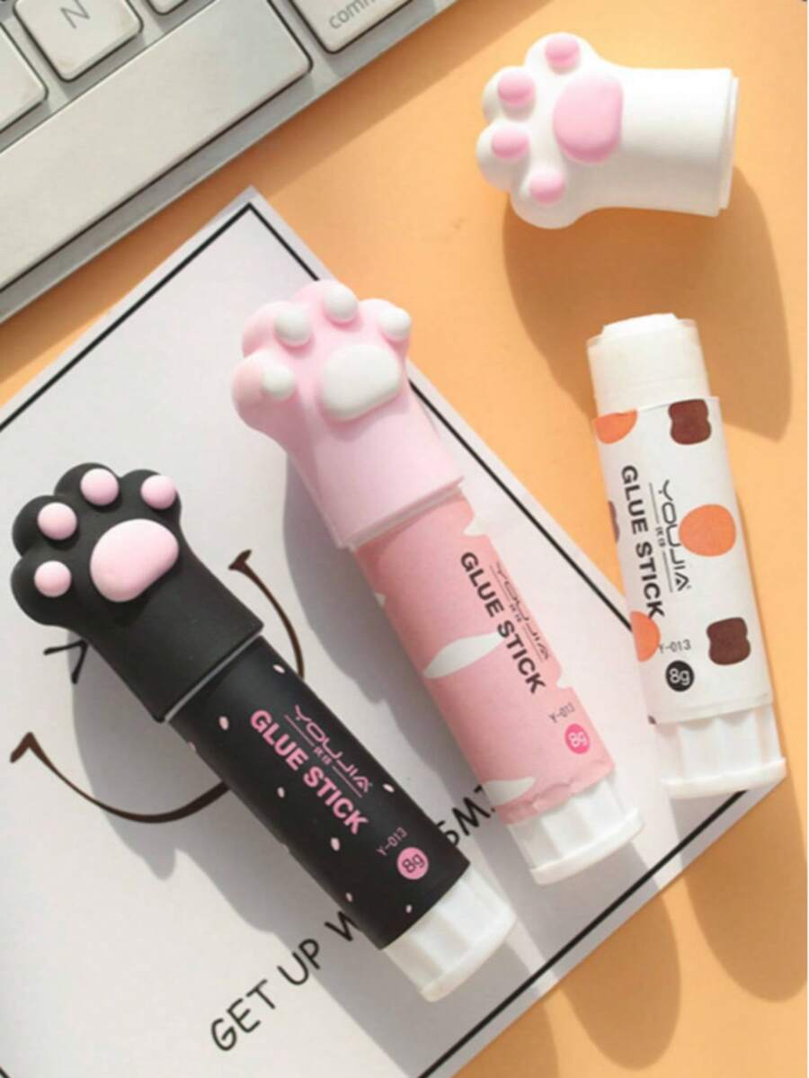 1/2/4pcs Cat Paw Shaped Glue Sticks, Quick Dry Solid Glue, Back To School Essential (Random Style) - A - View 1