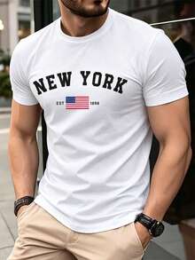 Camiseta casual para hombre con estampado de la bandera estadounidense y letras, para el verano. - estilo2 - Ver 3