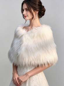 Fashionable Elegant Wedding Faux Fur Shawl Bolero - White - View 2
