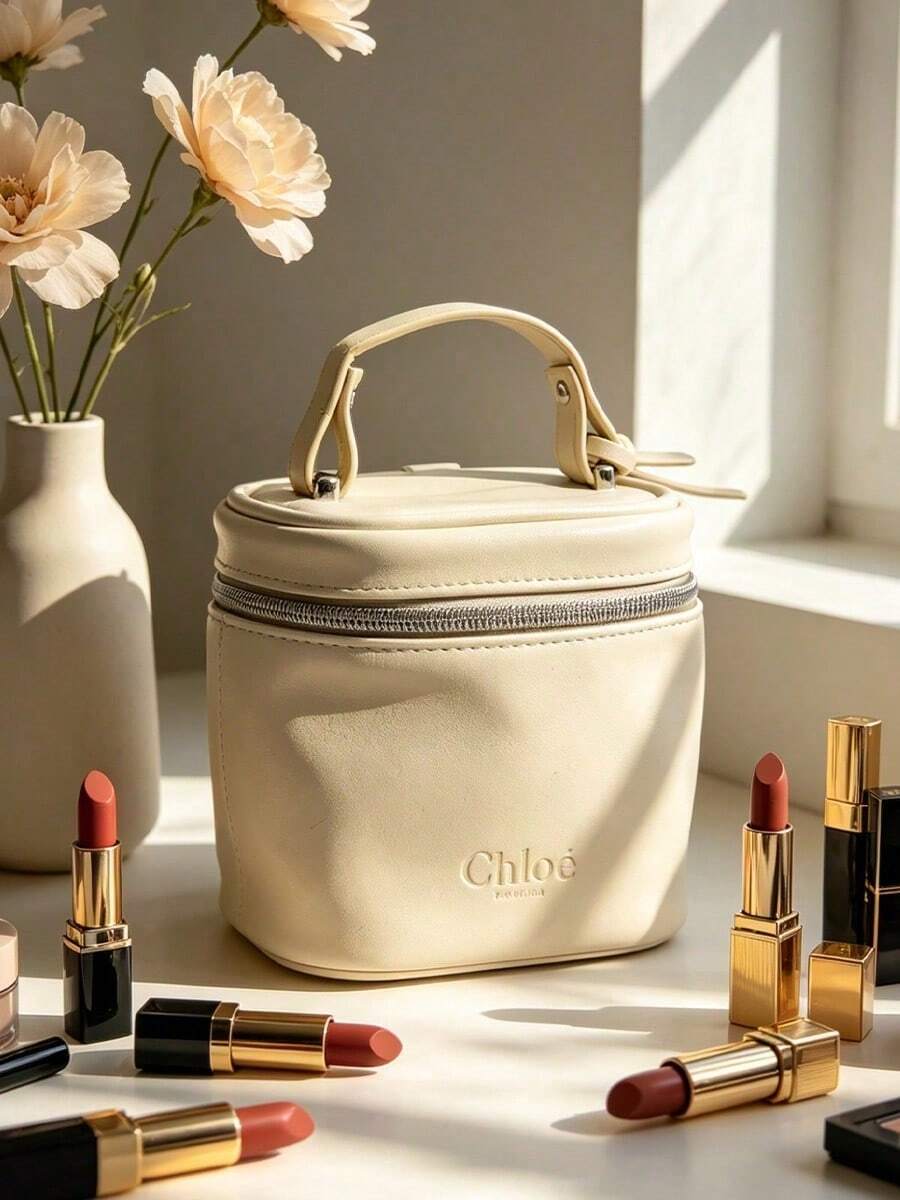 Chloé Quilted Canvas Cosmetic Bag Lightweight Zipper Design Portable Handheld Storage Pouch Ideal Daily Makeup Organizer For Women CHLOE-GIFT-20 - White - View 1