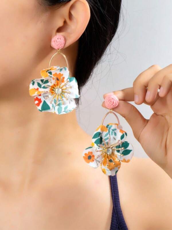 1 Pair Exaggerated Floral Multi-Layer Pendant Earrings, Fashion Niche Luxury Style For Women