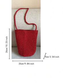 2026 New Blue Pure Handmade Woven Bag, Women's Shoulder Bag, Armpit Bag, Fashionable Commuting Bag, Daily Travel Charm, Versatile Leisure Bucket Bag - Red - View 8