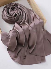 1 Piece Of Solid Color Satin Headscarf With Natural Crinkle Texture For Women. - 深灰色 - 查看 1