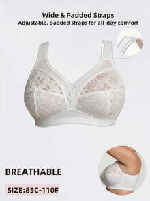 Sujetador inalámbrico para mujer talla grande, con encaje calado transpirable y antideslizante, que levanta y da soporte, con tirantes ajustables y sin costuras para uso diario - Blanco - Ver 4