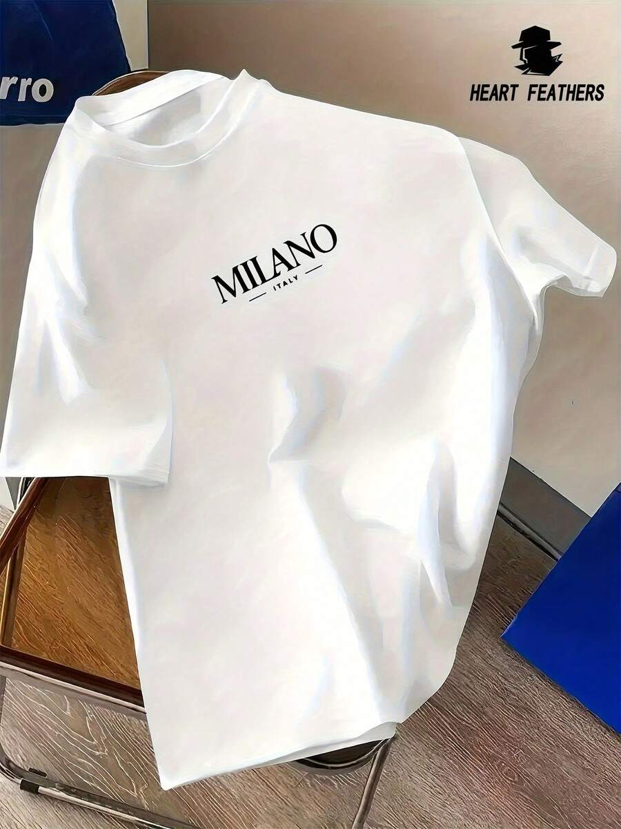 Camiseta gráfica "MILANO ITALY" de James Arthur para hombre - Camiseta casual blanca de manga corta con cuello redondo, perfecta para atuendos de fin de semana de verano, ropa casual de vera - Blanco - Ver 1