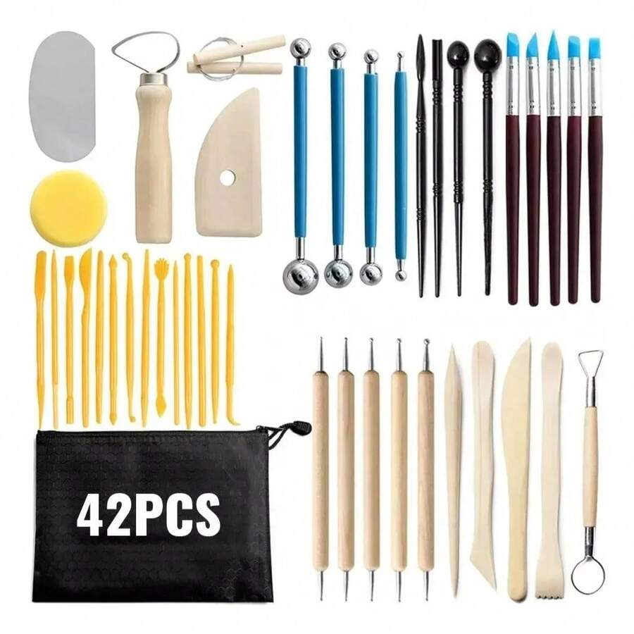 Vmingo Kit 42 Pcs Ceramic Tool Clay Molding Decorating Sculpture Modeling Engraving - Black - View 1