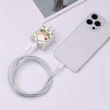 1 Set Transparent Square Flower/Cherry/Strawberry/Butterfly Design Data Cable Protector Sleeve Compatible With IPhone/Apple 18-20W Charger Protective Case Cover To Prevent Breakage - Multicolor - View 5