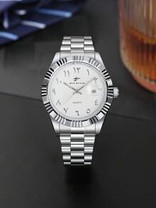 RICECGO Men's Stainless Steel Band Quartz Watch, Minimalist Business Style, Perfect Gift For Any Occasion - Silver - View 11