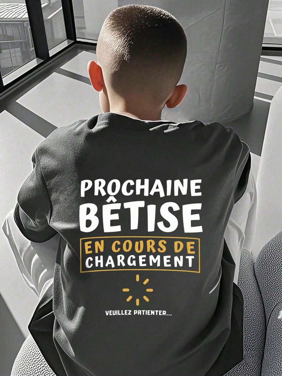 Fun Graphic Tee For Pre-Teens, Made Of Soft And Comfortable Fabric. Suitable For Outdoor Sports, Casual Daily Wear, Streetwear, And School Attire For Kids. Top Ve - Grey - View 1