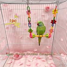 Colorful Floral Chain Bird Swing Toy With Dual Bell Balls, Plastic Hanging Perch Chewing Accessory, Suitable For Budgies, Long-Tailed Parrots, Cockatiels, Lovebirds And Small Parrots, Interactive Cage Toy For Beak Grinding And Boredom Relief, Random Color - View 5