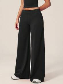 TimeOff Women's 1pc Solid Color Draped Wide Leg Pants - Black - View 3