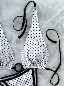 Women's White With Black Polka Dot Bikini 2-Piece Set, Fashionable Elegant Casual Swimsuit Outfit, Suitable For Beach Vacation Party - Multicolor - View 5