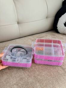 Rhinestone Decorated 3-Layer 18-Compartment Detachable Handheld Storage Box, Hardware Tool Organizer, Contact Lens Storage Case - Multicolor - View 10