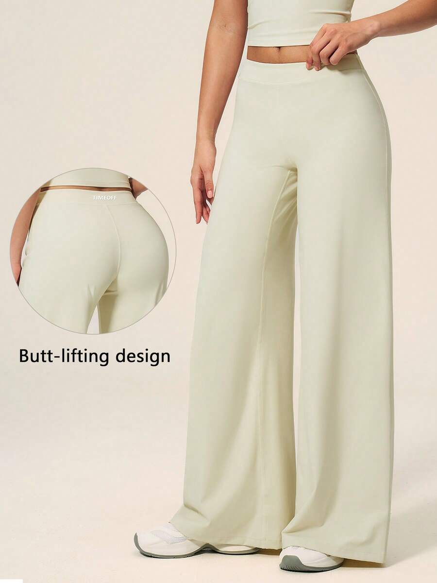 TimeOff Women's 1pc Solid Color Drape Wide Leg Pants - Yellow - View 1