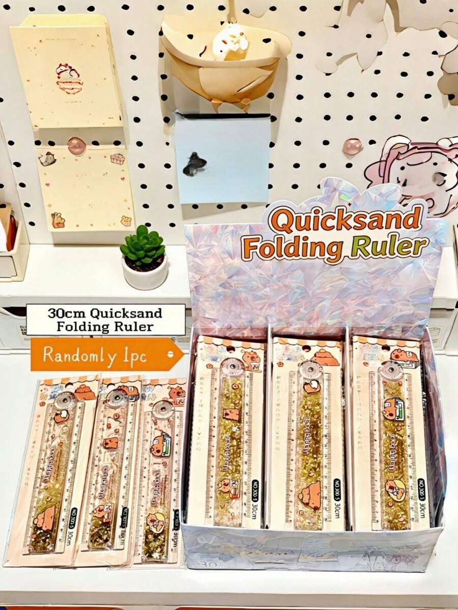 1 st Capybara cartoon glitter fällbar linjal – 11,81 tum, mät- och ritverktyg, skolmaterial för lärande, back to school, första skoldagen - Multifärgad - Visa 1
