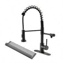 Purifier Kitchen Faucet Drinking Water Faucet With Roll Up Dish Drying Rack, Pull Down Water Filter Kitchen Sink Faucets Matte BlackSink Accessories Kitchen Sink Parts Sink Organizer - Black + Brass + Ceramic1 - View 1