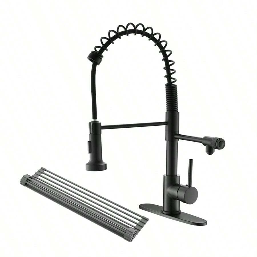 Purifier Kitchen Faucet Drinking Water Faucet With Roll Up Dish Drying Rack, Pull Down Water Filter Kitchen Sink Faucets Matte BlackSink Accessories Kitchen Sink Parts Sink Organizer - Black + Brass + Ceramic1 - View 1