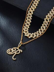 1pc Elegant Shiny Cursive Letter Pendant Necklace, Designed For Men, Combines Fashion And Luxury, Suitable For Parties, Banquets, Holiday Celebrations, Christmas And Other Occasions, Also Can Be Worn As Daily Wear Gift Jewelry, Versatile And Tasteful - Double-layered Hip-hop Letter Necklace - View 49