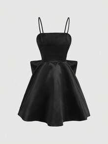 MOD Women's Solid Color Dress With Thin Straps And Large Decorative Bow On The Back - 黑色 - 查看 11