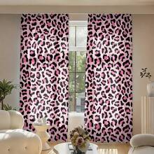 2pcs Purple Pink Leopard Print Lightweight Semi-Sheer Curtains, 90GSM Semi-Sheer Privacy Protection, Rod Pocket Installation, Quick Dry Fade-Resistant, Lightweight Washable, Suitable For Home, Room, Kitchen Decor And Space Partition - Multicolor - View 6