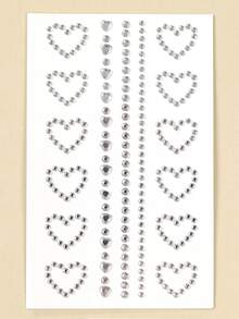 Silver Heart-Shaped Round 3D Glitter Face Gems, Y2K Self-Adhesive Rhinestones, DIY Concert Disco Party Shiny Face Decoration - Silver - View 8