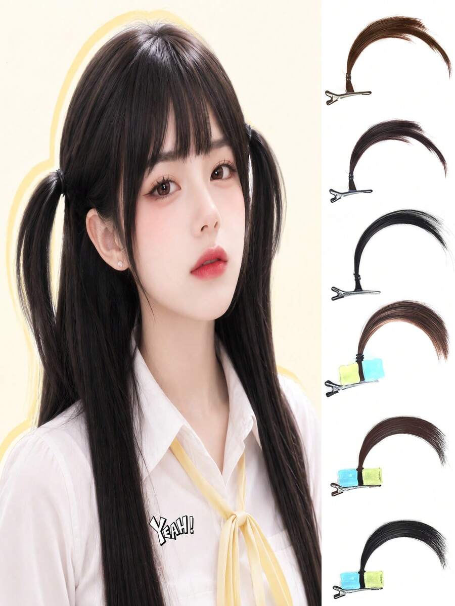 趣味可愛動漫 Cosplay 假髮，附小髮髻、髮夾，適合女孩，側瀏海與頂部設計