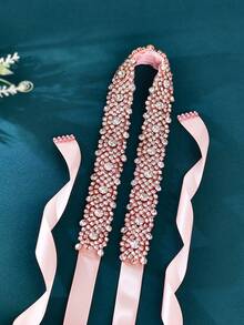 1件優雅奢華閃亮全水鑽婚禮腰帶，手工新娘腰帶，亮面玫瑰金新娘腰飾，適合婚紗攝影 - 彩色 - 查看 5