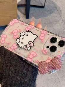 SANRIO 1件透明氣囊歐式粉色3D蝴蝶結KT蘋果手機殼，適用11-17pm - 粉色 - 查看 4