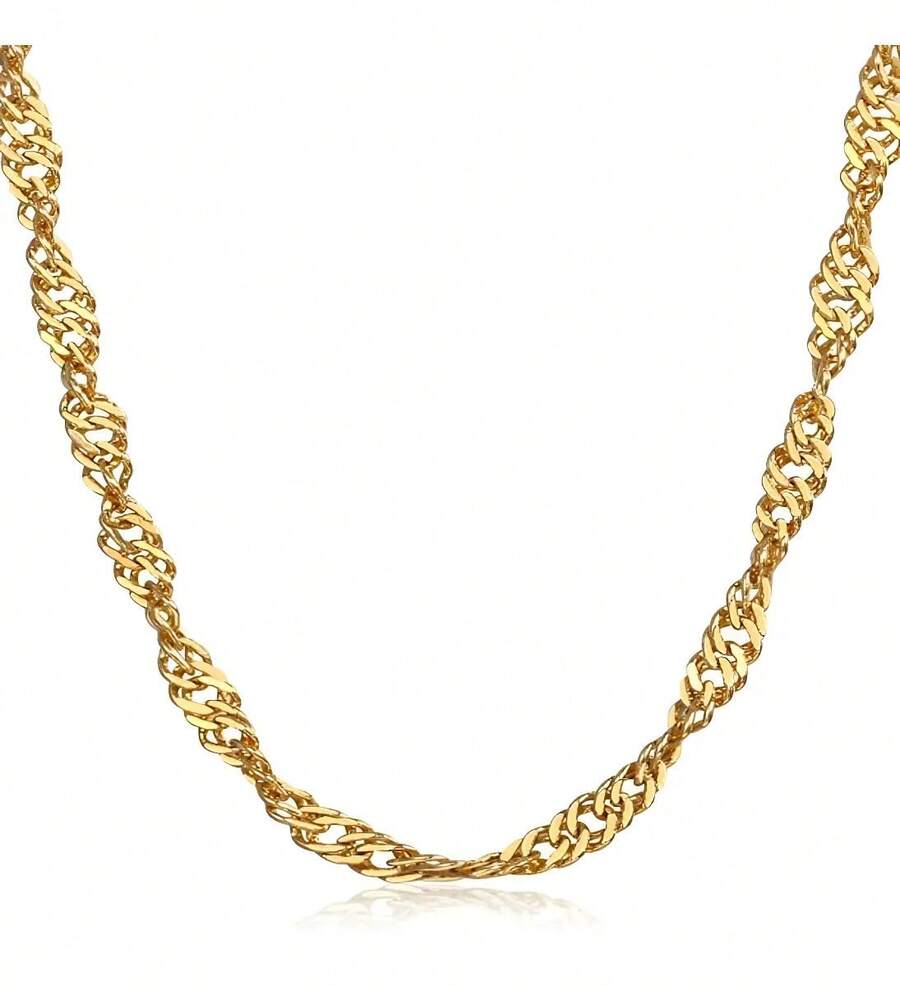 Singapore Mini Twist Chain Necklace 50cm 2mm Italian Gold 14K Karat, Gold Color, Romantika Jewelry, Fine Jewelry, Genuine Tested And High Quality 14K Gold Italy, Gift For Men And Women - 多拉多 - 查看 1