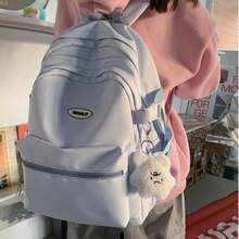 Cute Backpack With Charming Accessories, Casual And Stylish Everyday Bag, Simple Laptop Bag, Waterproof Travel Backpack, Suitable For Women (Blue) - Black - View 10