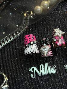 10 piezas de uñas postizas cortas tipo pato totalmente cubiertas hechas a mano, uñas rosas, estilo dulce picante girly punk Y2K, uñas postizas reutilizables con pegamento de gelatina y lima de uñas, adecuadas para festival de música, fiesta de cumpleaños, atuendo casual de calle, estilo diario de chicas - Rosa - Ver 5