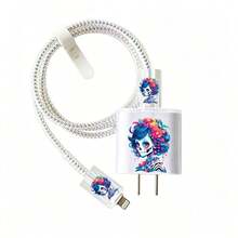 5件組適用於 18W/20W充電器保護套 TPU軟殼 防摔骷髏女性款 Apple USB-C轉Lightning充電數據線保護套 防斷線手機配件裝飾，送給朋友與家人的理想禮物 - 多色骷髏女人 - 查看 5