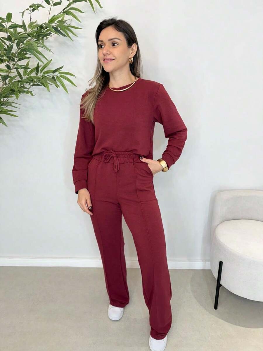WOMEN'S SET OF PANTS AND LONG SLEEVE SWEATSHIRT, COMFORTABLE AND STYLISH - Redwood - View 1