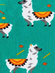1 Pair Men's Alpaca Mid-Calf Socks, Cute Cartoon Llama Pattern, Autumn Winter Warm Daily Casual Socks, Ideal Gift For Llama & Animal Lovers - Multicolor - View 5