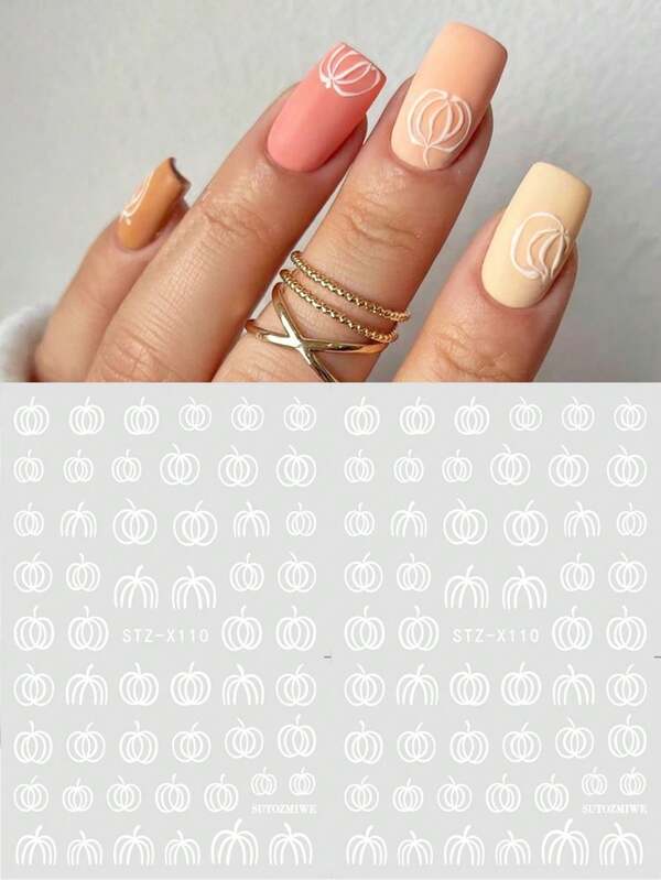 2 piezas de pegatinas de arte de uñas con diseño de calabaza blanca linda, calcomanías de uñas de calabaza de Halloween vintage simple, decoración de uñas elegante para uso diario y bodas DIY