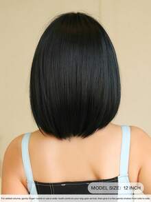 7JHH WIGS 女款自然黑色短波波瀏海假髮 12英吋直髮合成纖維假髮,免膠水耐熱纖維,逼真輕量,適合日常與派對穿戴 - 黑色 - 查看 3