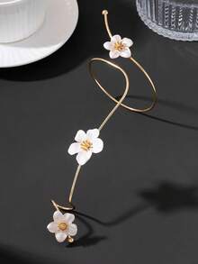 1 pieza Elegante pulsera de dedo estilo playa de vacaciones de verano hecha a mano con aceite goteante y plumeria blanca para mujeres - Blanco - Ver 2