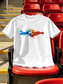Men's Football Splash Print T-Shirt, Made Of High Quality Cotton, With Unique Graphics, Casual And Breathable. - White - View 2