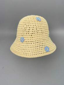 1件女款可折疊寬簷草帽，可愛花卉夏季海灘度假旅行水桶帽 - 彩色 - 查看 9
